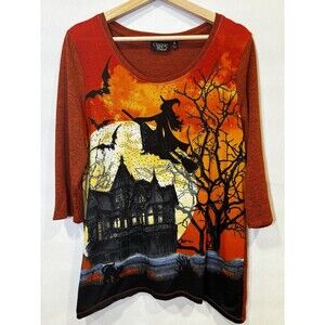 Onque Casuals Medium Embellished Knit Halloween Haunted House Top Tunic NWT